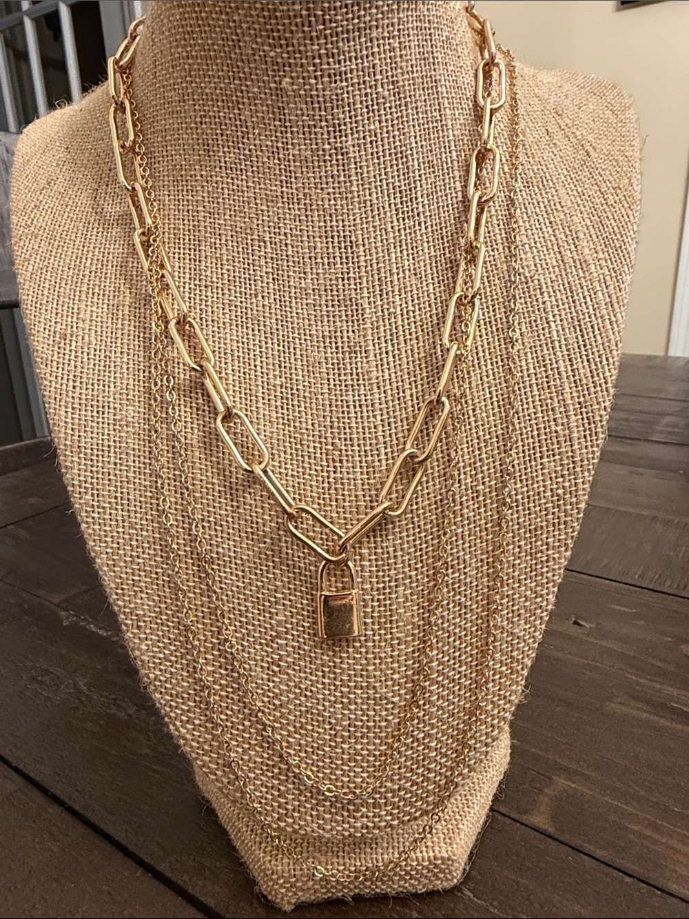 Gold Tone Layered Padlock Necklace - Women Jewelry
